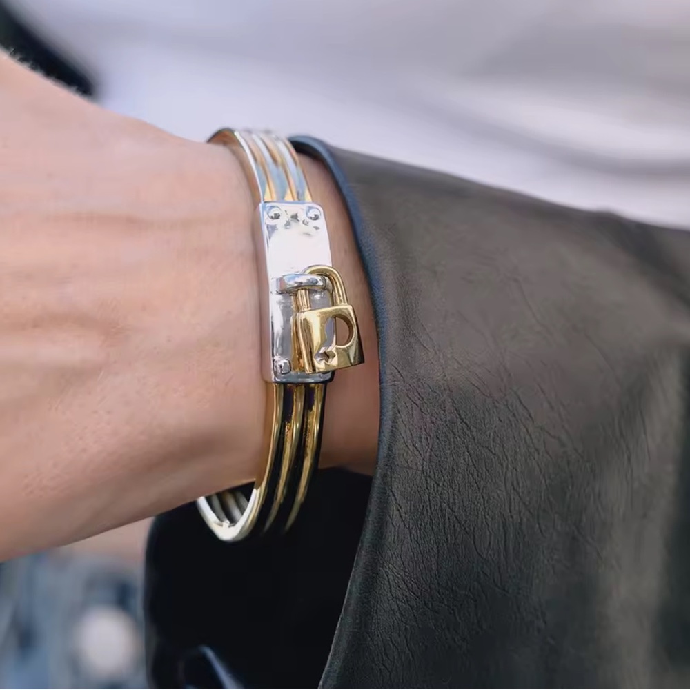 Luxury Lock Charm Cuff Bracelet – Statement Gold Bangle